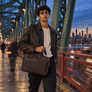 Antoine Grained Leather Briefcase Burnished Earth