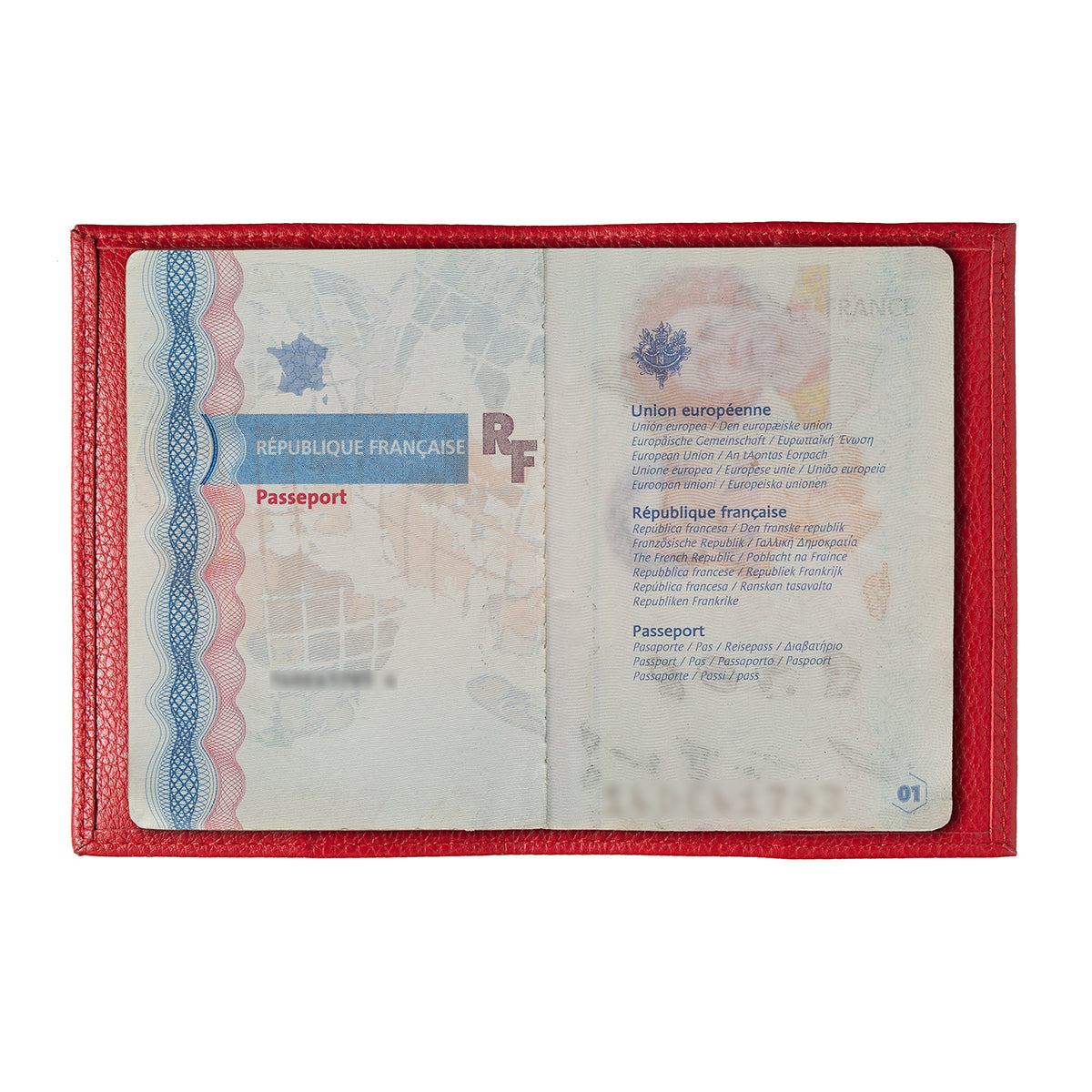 Louis Cuir Grainé Porte Passeport Rubis Rouge