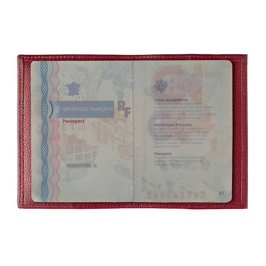 Louis Grained Leather Passport Holder Ruby Red Personalized