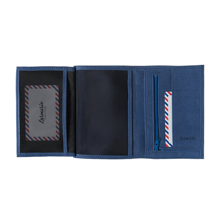 Albert Cuir Nubuck Grand portefeuille Mer Indigo personnalisé