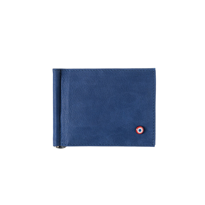 larmorie Hector Cuir Nubuck Portefeuille Italien Pince à Billets Mer Indigo Personnalisé